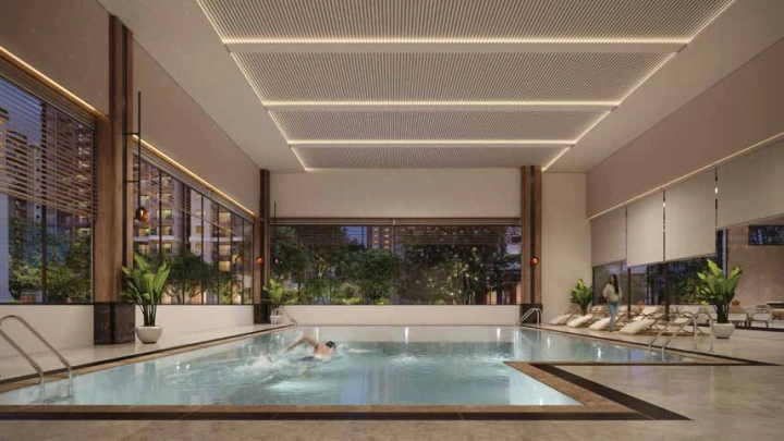 Indoor pool and wellness area at Sattva City