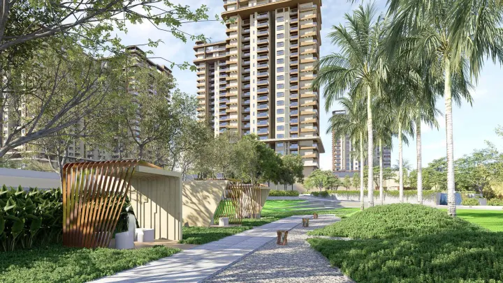 Arrival driveway and tower entrance at Sattva City